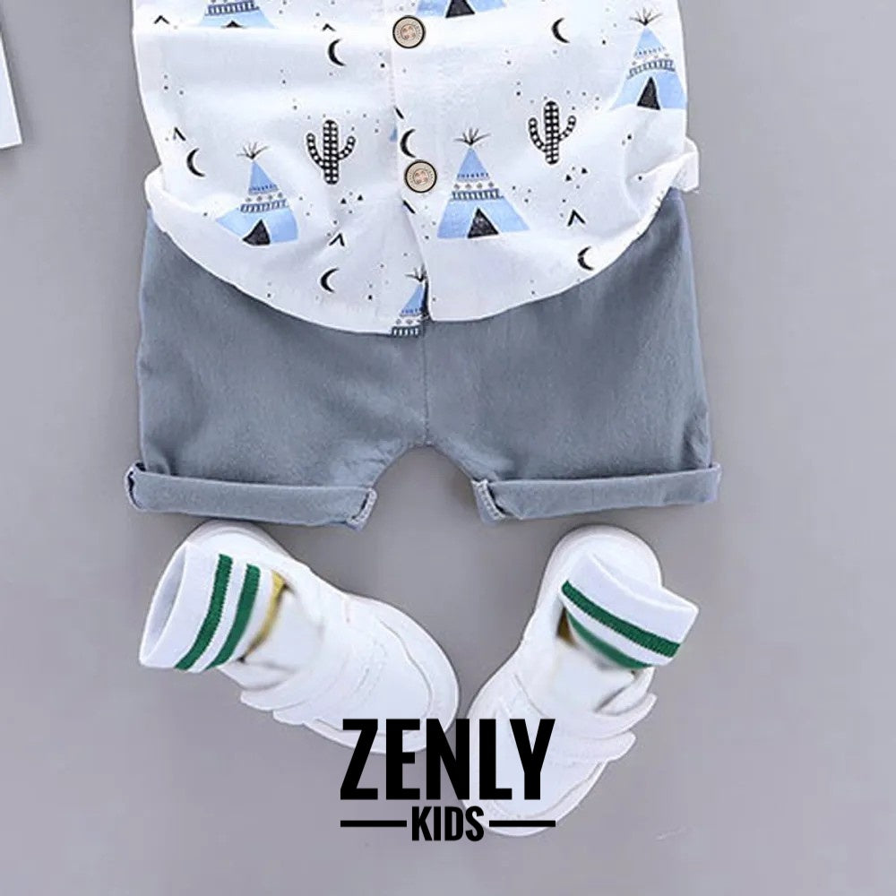 2 pièces Bébé Garçon Col de t-shirt polo Cactus Manches ensemble pour bébé - X