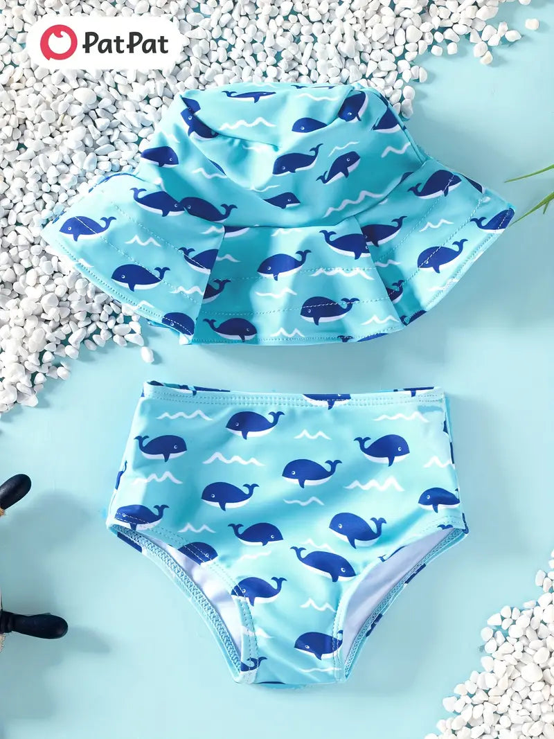 Maillot de bain bebe 2 pièces avec motif petit baleines - MG